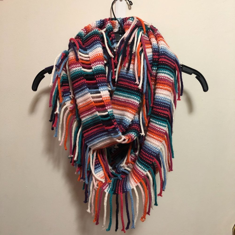 Multi-colored Striped Infinity Scarf with Tassels - Echo